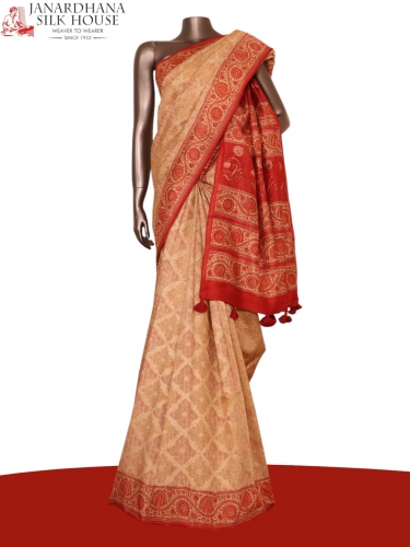 Pure Floral Contrast Tussar Silk Saree